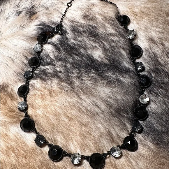 French Jet Hematite Rhinestone Black Chain Choker - Picture 3 of 8